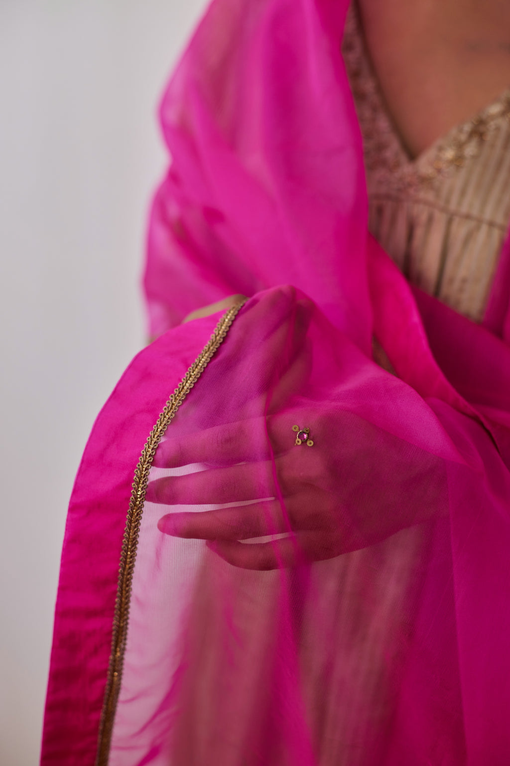 Organza Dupatta in Hot Pink