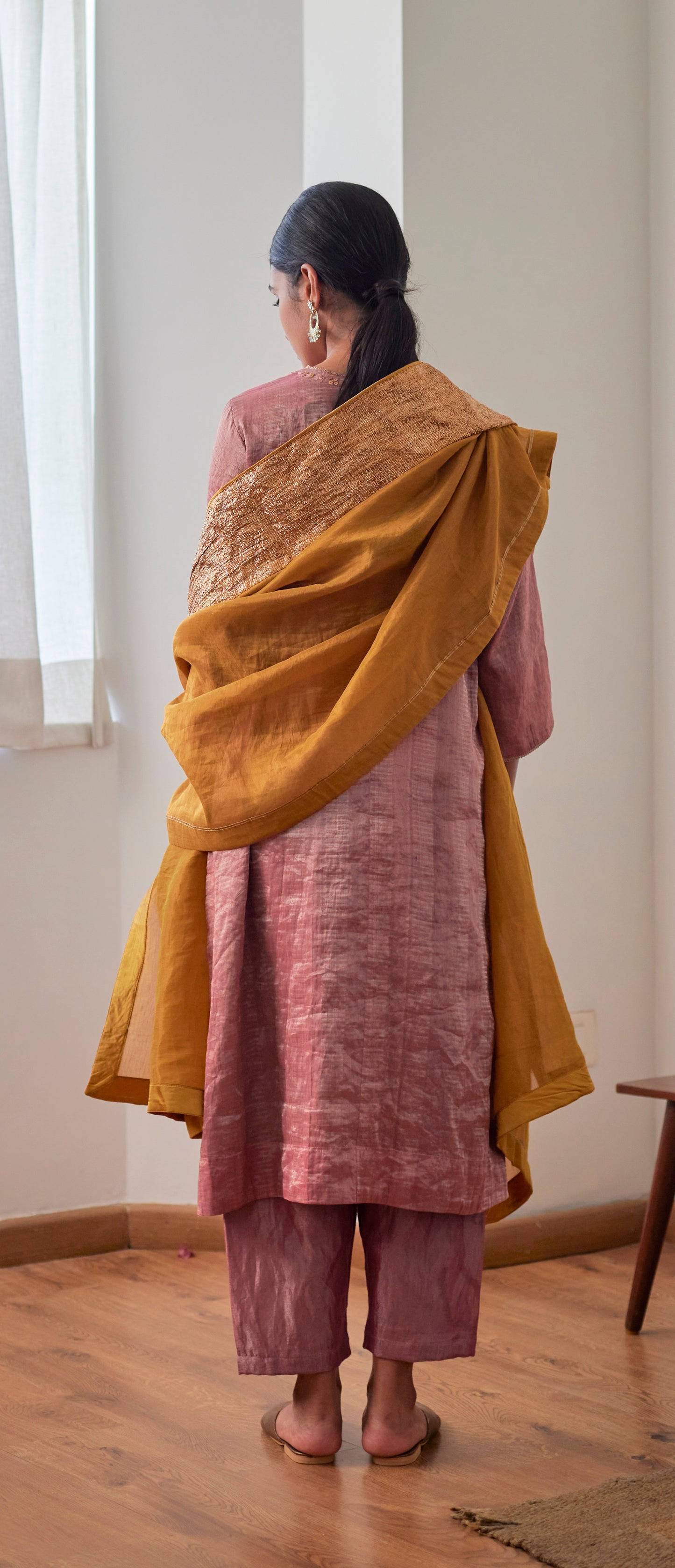 Mithai Maxi in Onion Pink Chatai Tissue with  Salwar