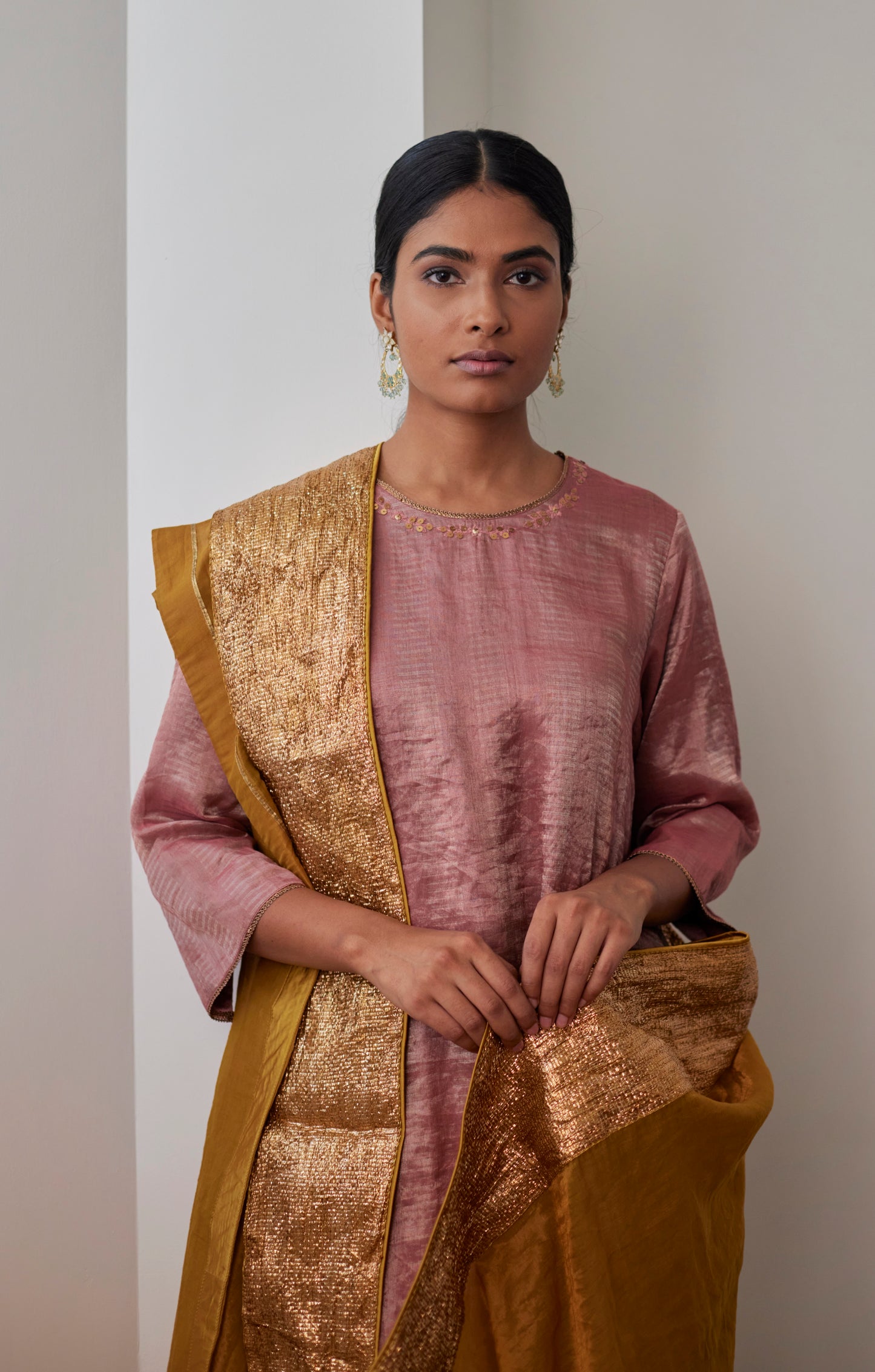 Mithai Maxi in Onion Pink Chatai Tissue with  Salwar