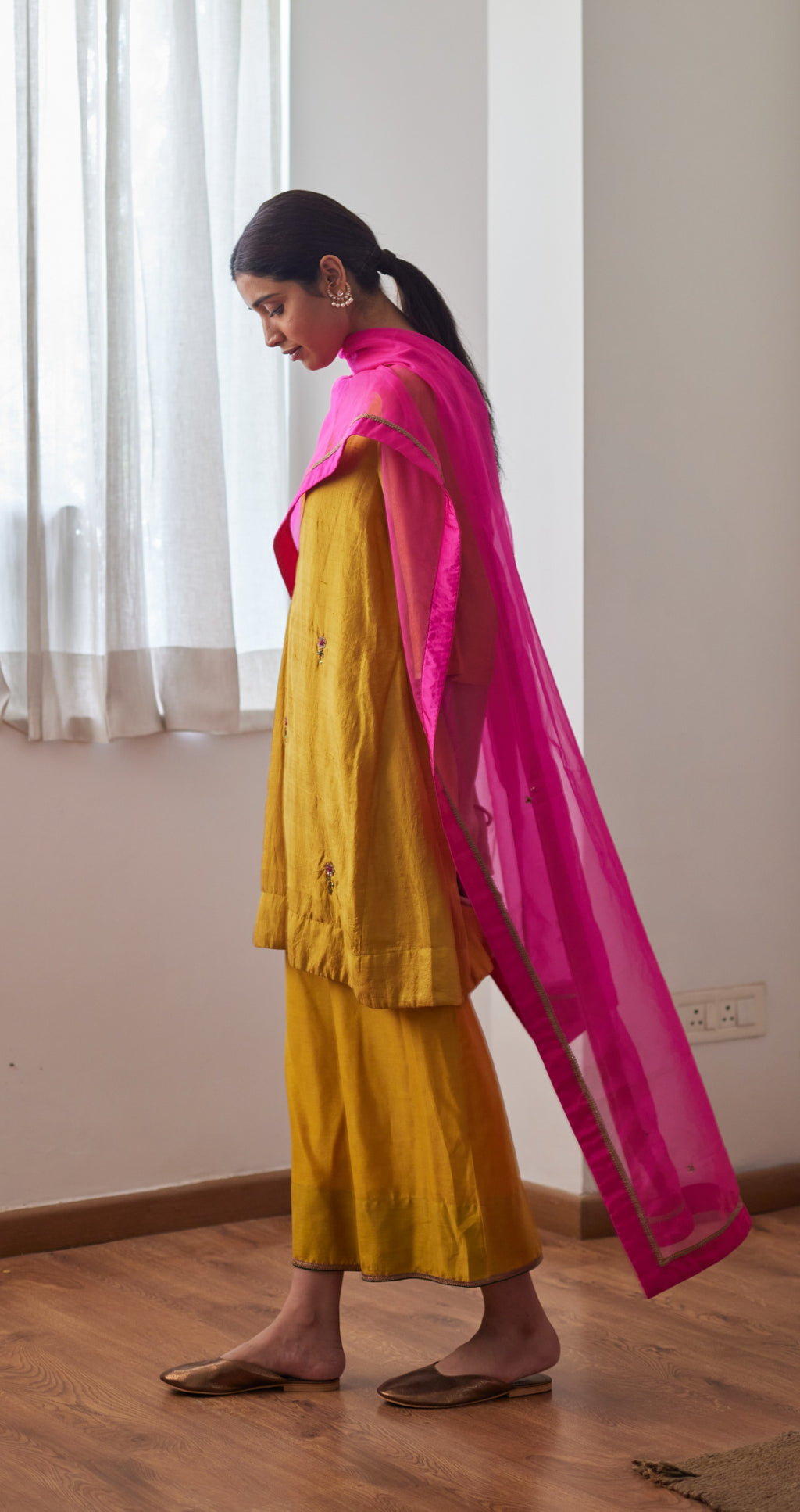 Organza Dupatta in Hot Pink