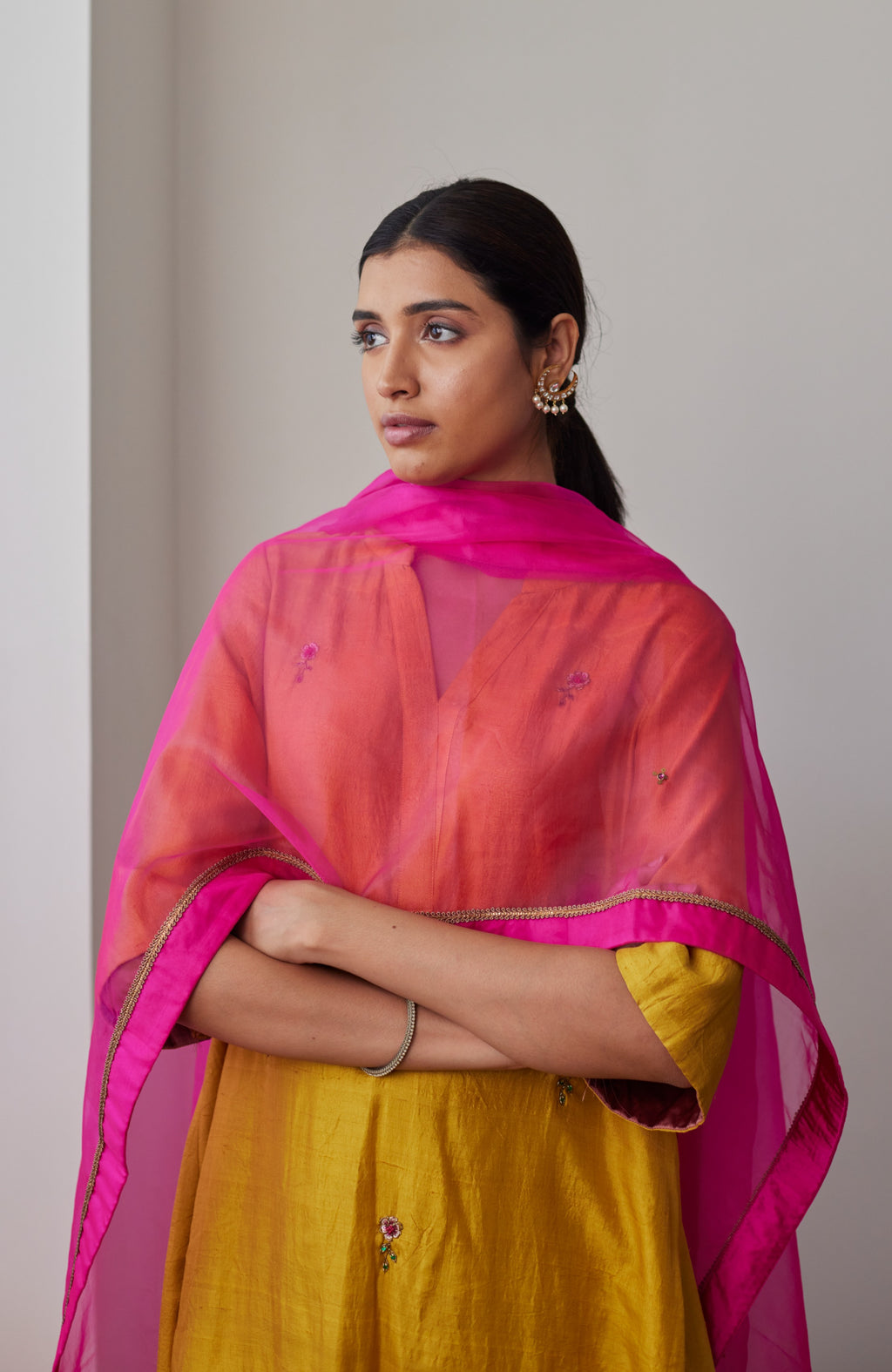 Organza Dupatta in Hot Pink