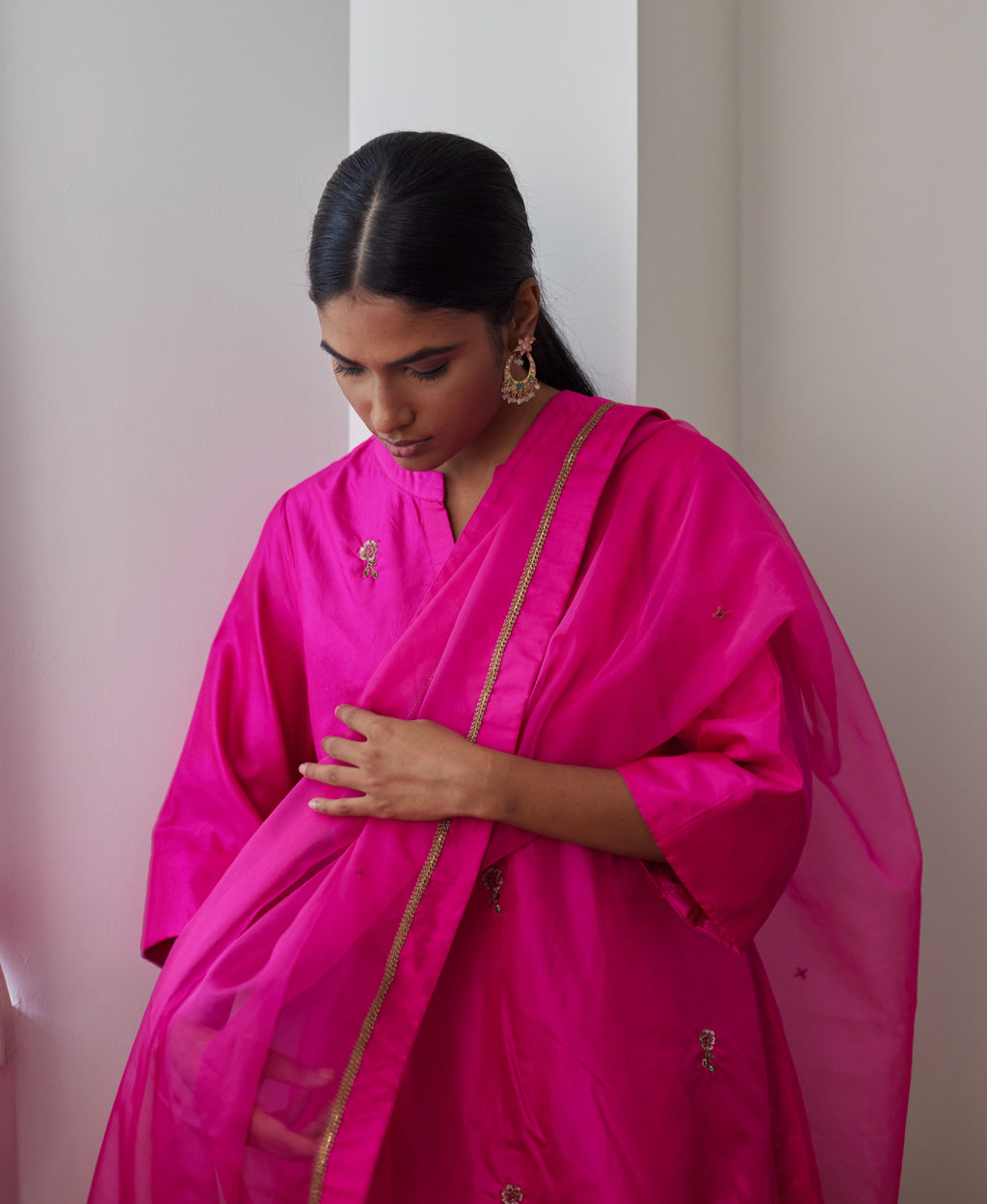 Organza Dupatta in Hot Pink