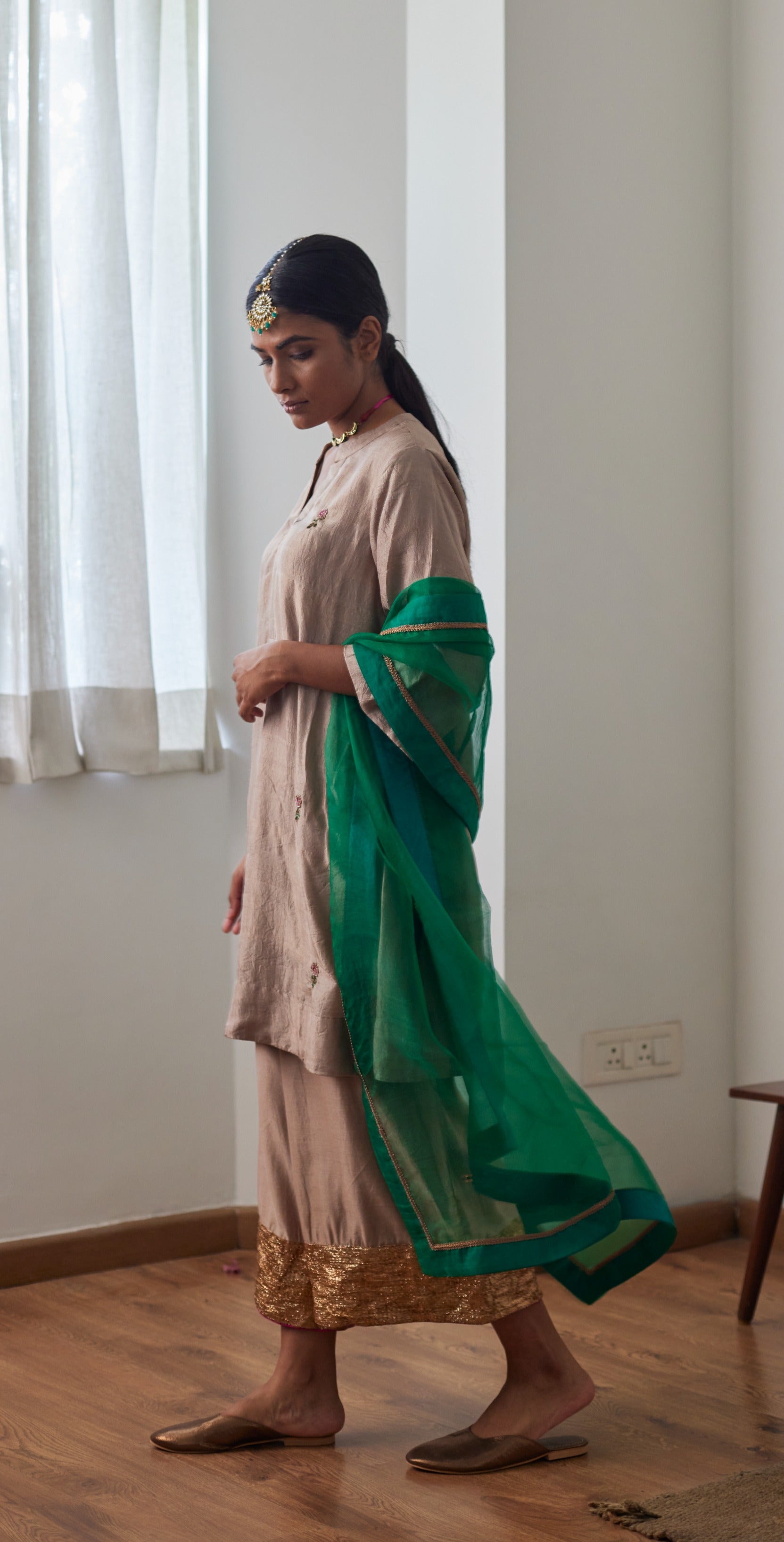 Organza Dupatta in Teej Green