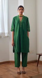 Anarkali in Green Chanderi with Chanderi Pants