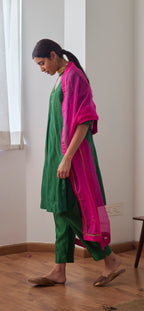 Anarkali in Green Chanderi with Chanderi Pants