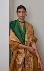 Anarkali in Green Chanderi with Chanderi Pants