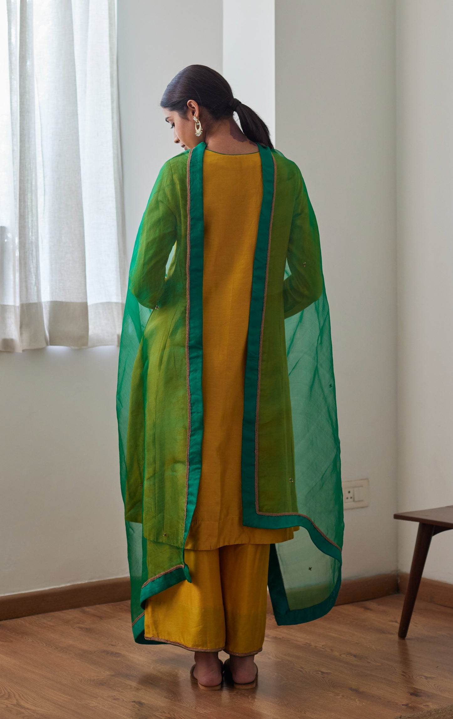 Angrakha Kurta in Yellow Chanderi with Chanderi Farsi