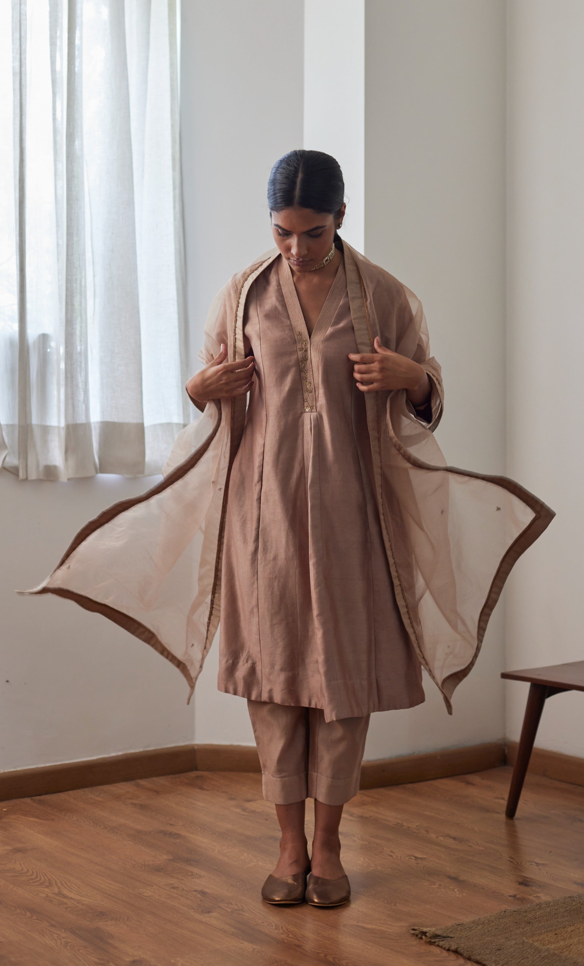 Organza Dupatta in Chai