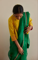 Cross Butta Organza Saree in Teej Green