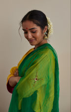 Cross Butta Organza Saree in Teej Green
