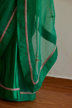 Cross Butta Organza Saree in Teej Green