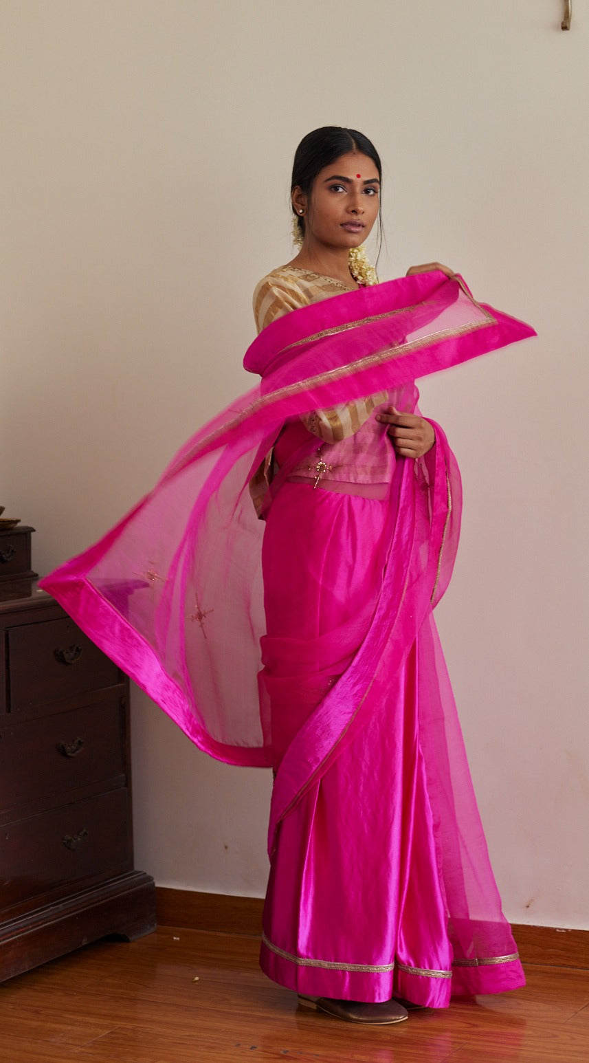 Cross Butta Organza Saree