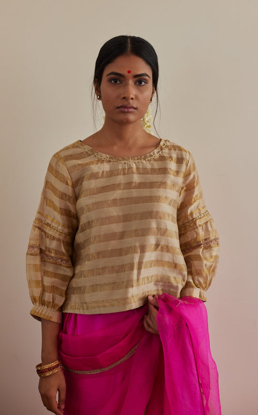 Zohra Blouse in Chai Sameena Stripe
