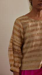 Zohra Blouse in Chai Sameena Stripe