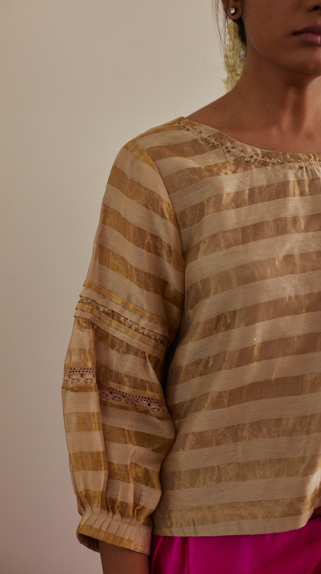 Zohra Blouse in Chai Sameena Stripe