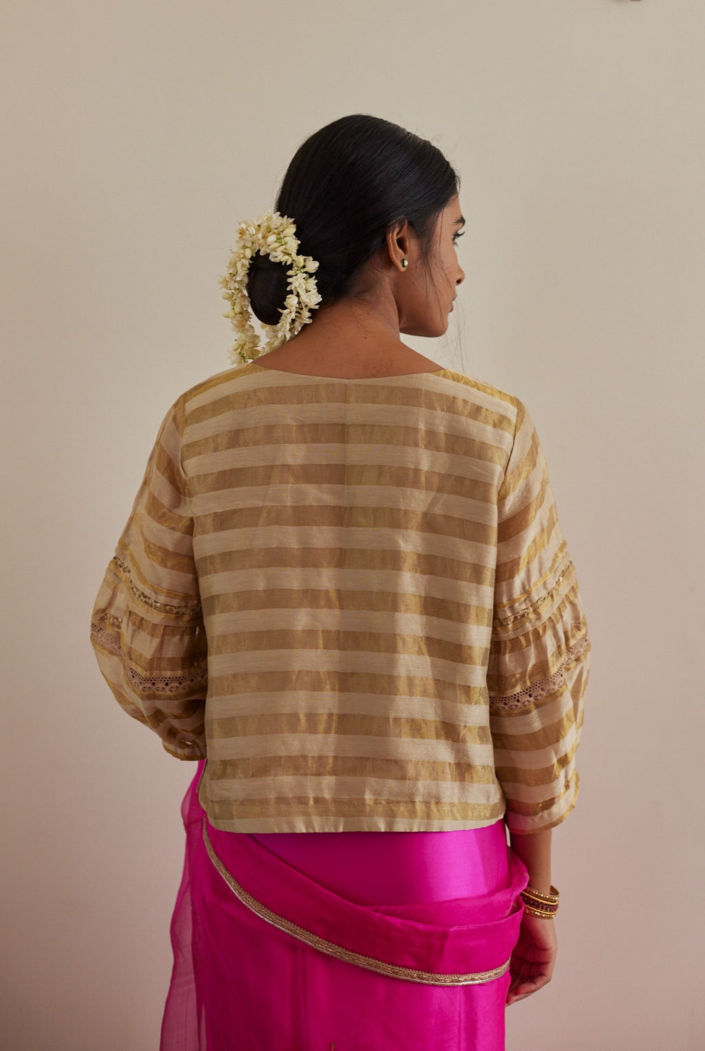 Zohra Blouse in Chai Sameena Stripe