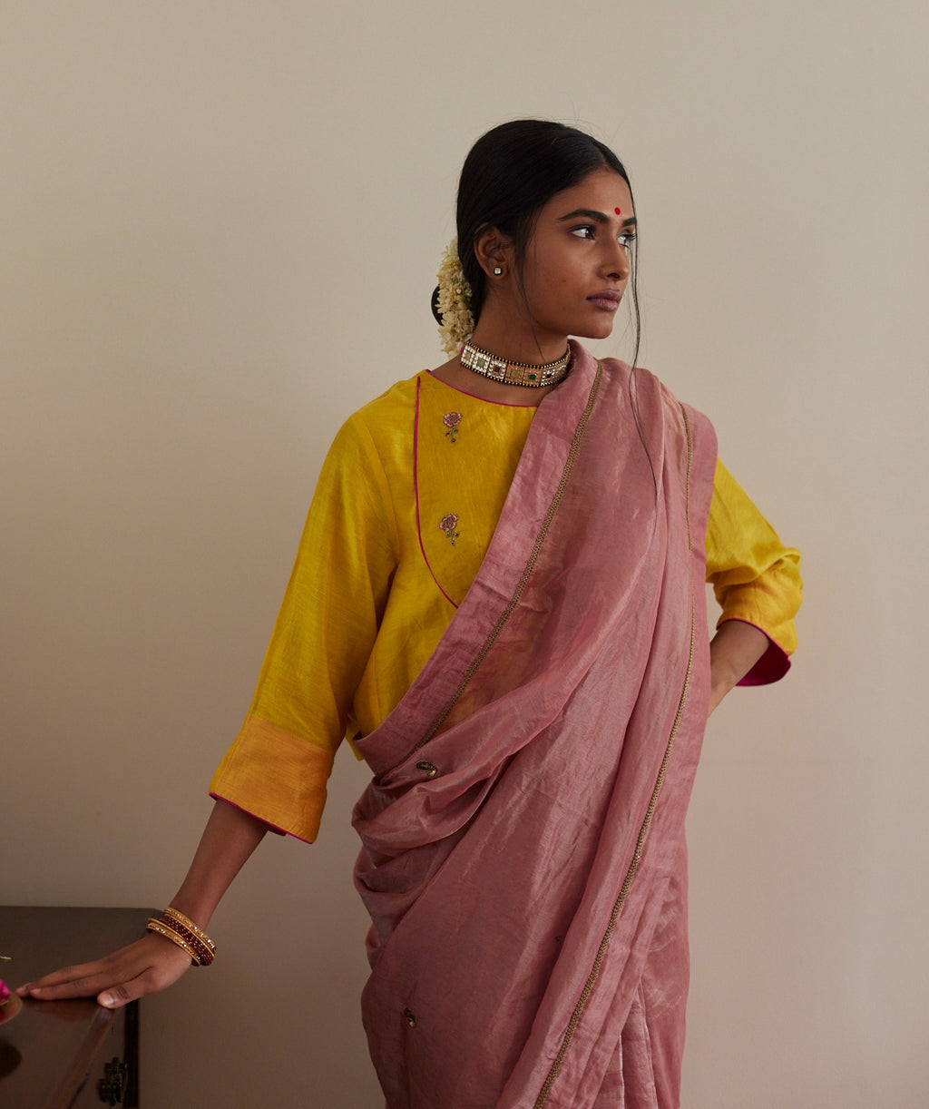 Angrakha Blouse in yellow