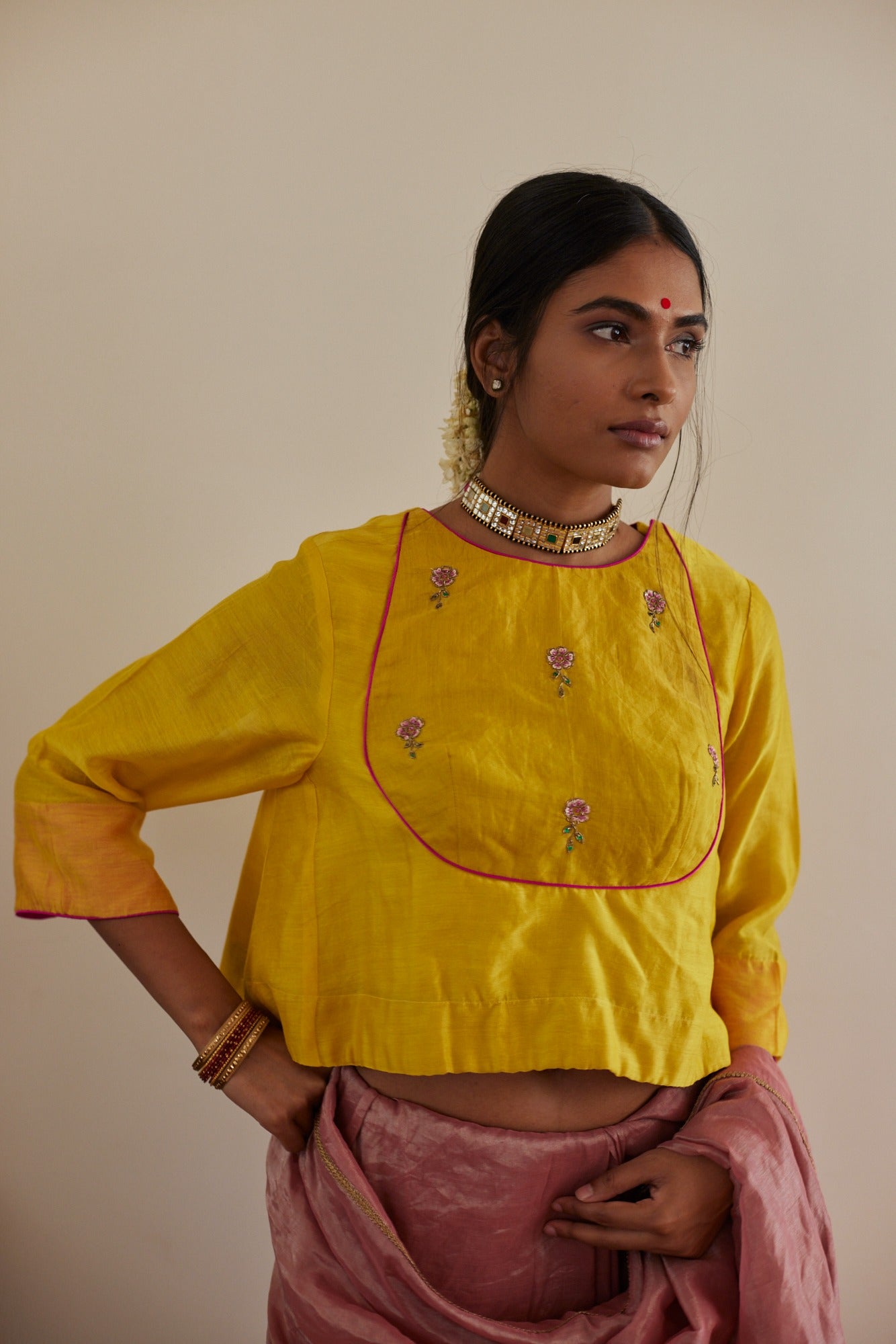 Angrakha Blouse in yellow