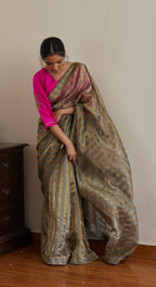 Sage Green Sameena Tissue Stripe Saree