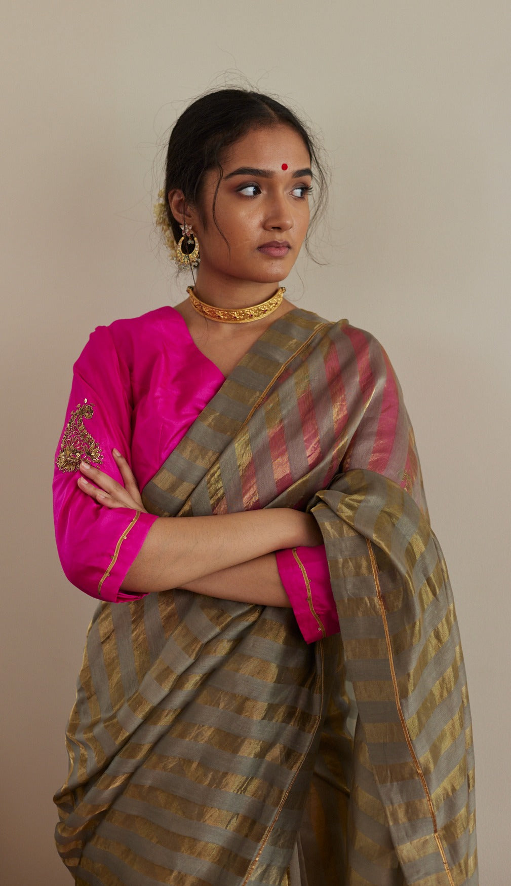 Sage Green Sameena Tissue Stripe Saree