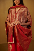 Red Tissue Dupatta with Hand Block Print