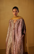 Shahi Kaftan in Plum Mughal Brocade with Plum Pants