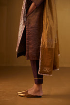 Gold Tissue Dupatta with Hand Block Print