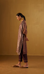 Shahi Kaftan in Plum Mughal Brocade with Plum Pants