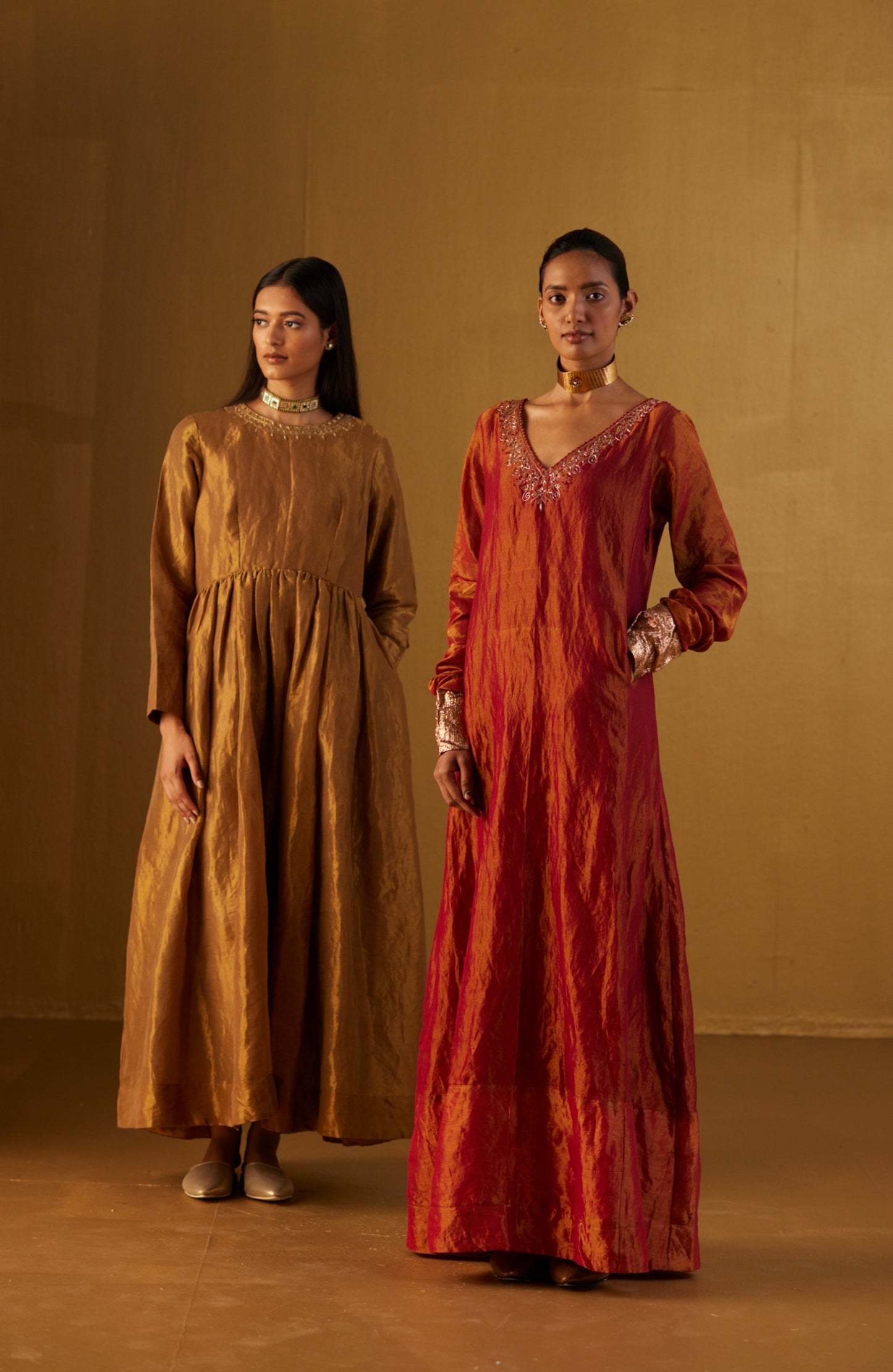 Anna Anarkali Dress in Gold Tissue