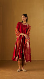 Red Oonch Neech kurta with Gota Chanderi Pants