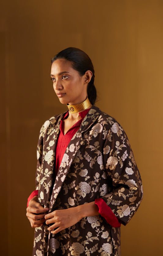 Sally Jacket in Brown Brocade: only 1 left!