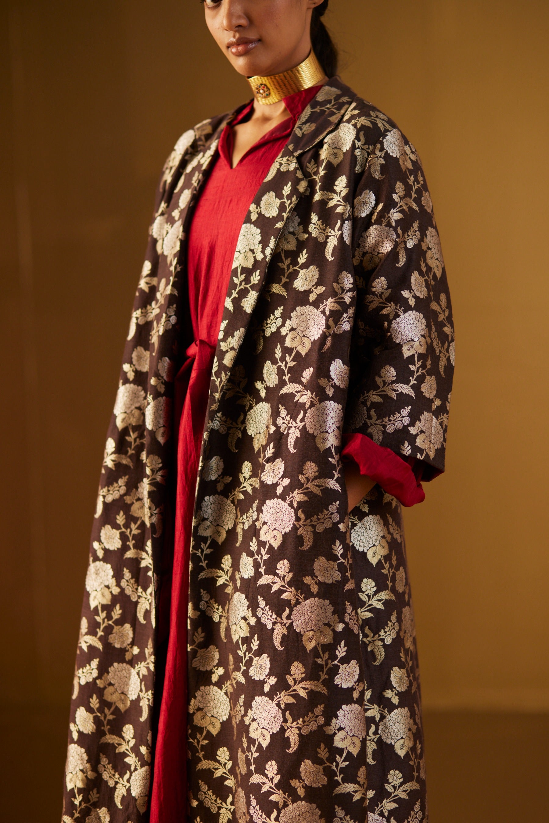 Sally Jacket in Brown Brocade