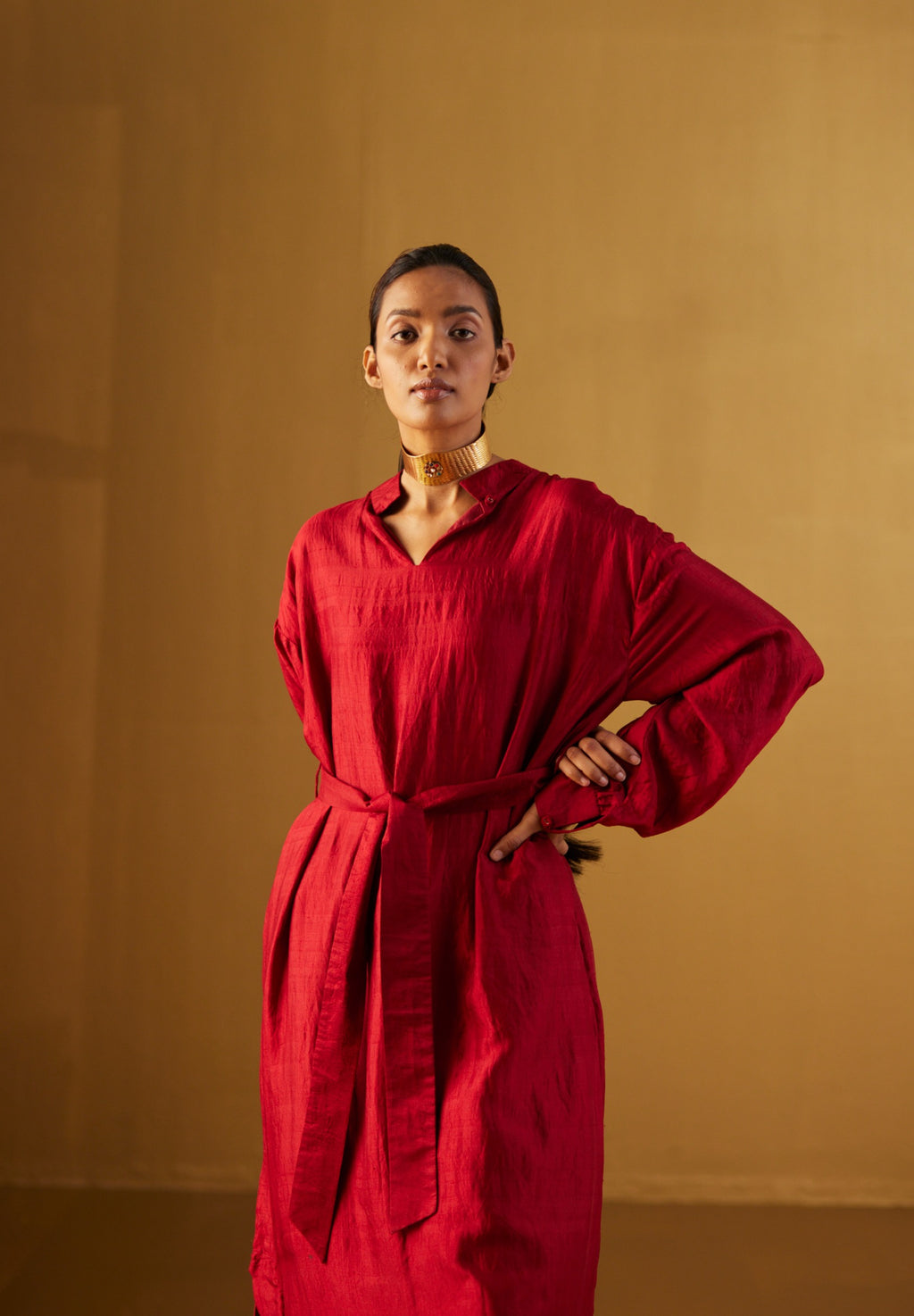 Rina Polo Dress in Red Silk with Pant