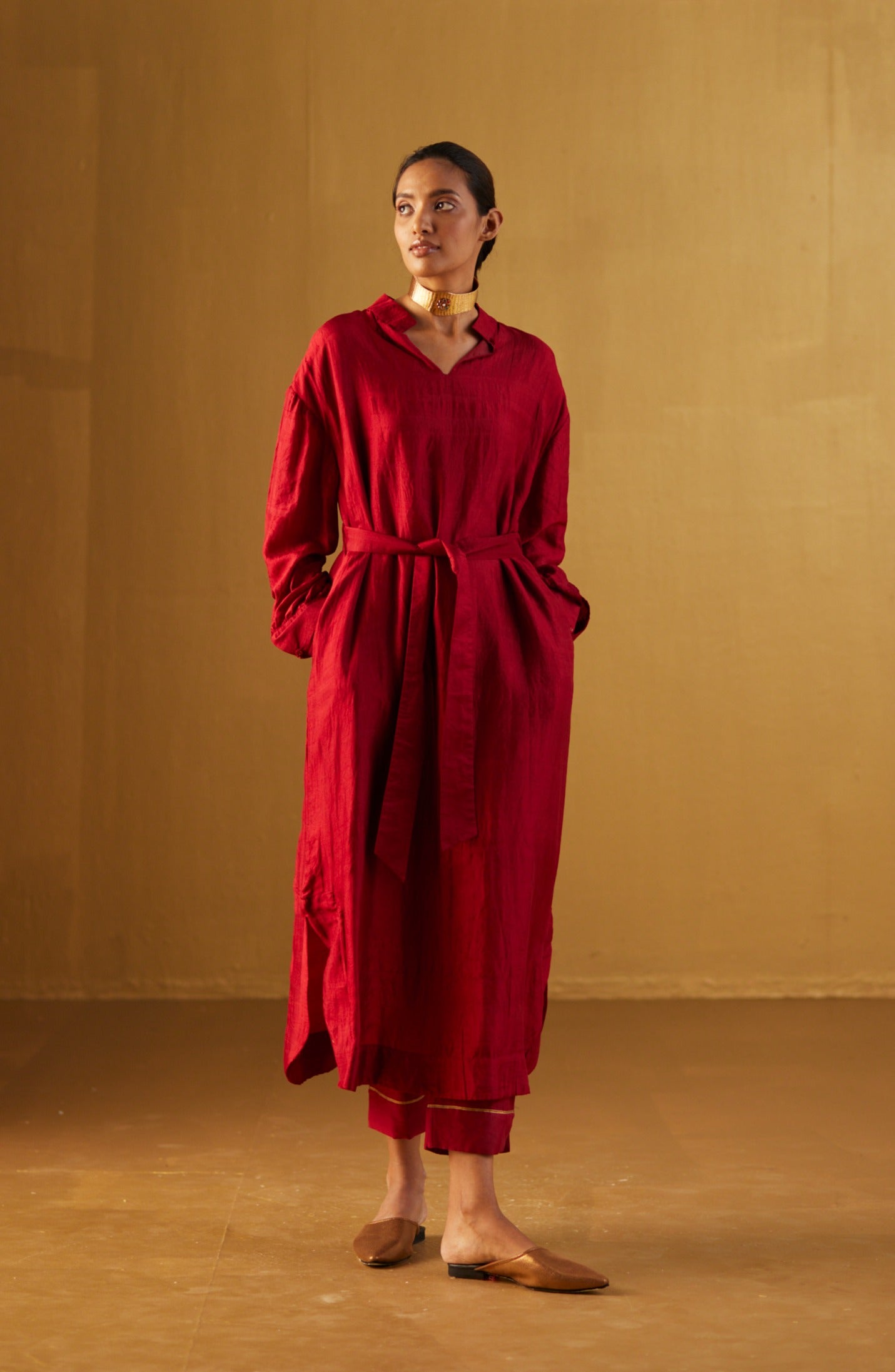 Rina Polo Dress in Red Silk with Pant