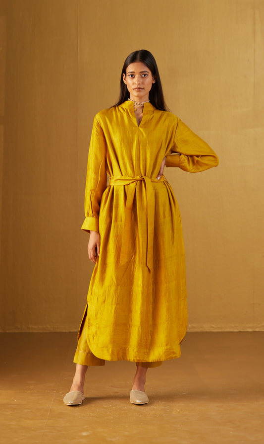 Rina Polo Dress in Ochre Silk with Pant