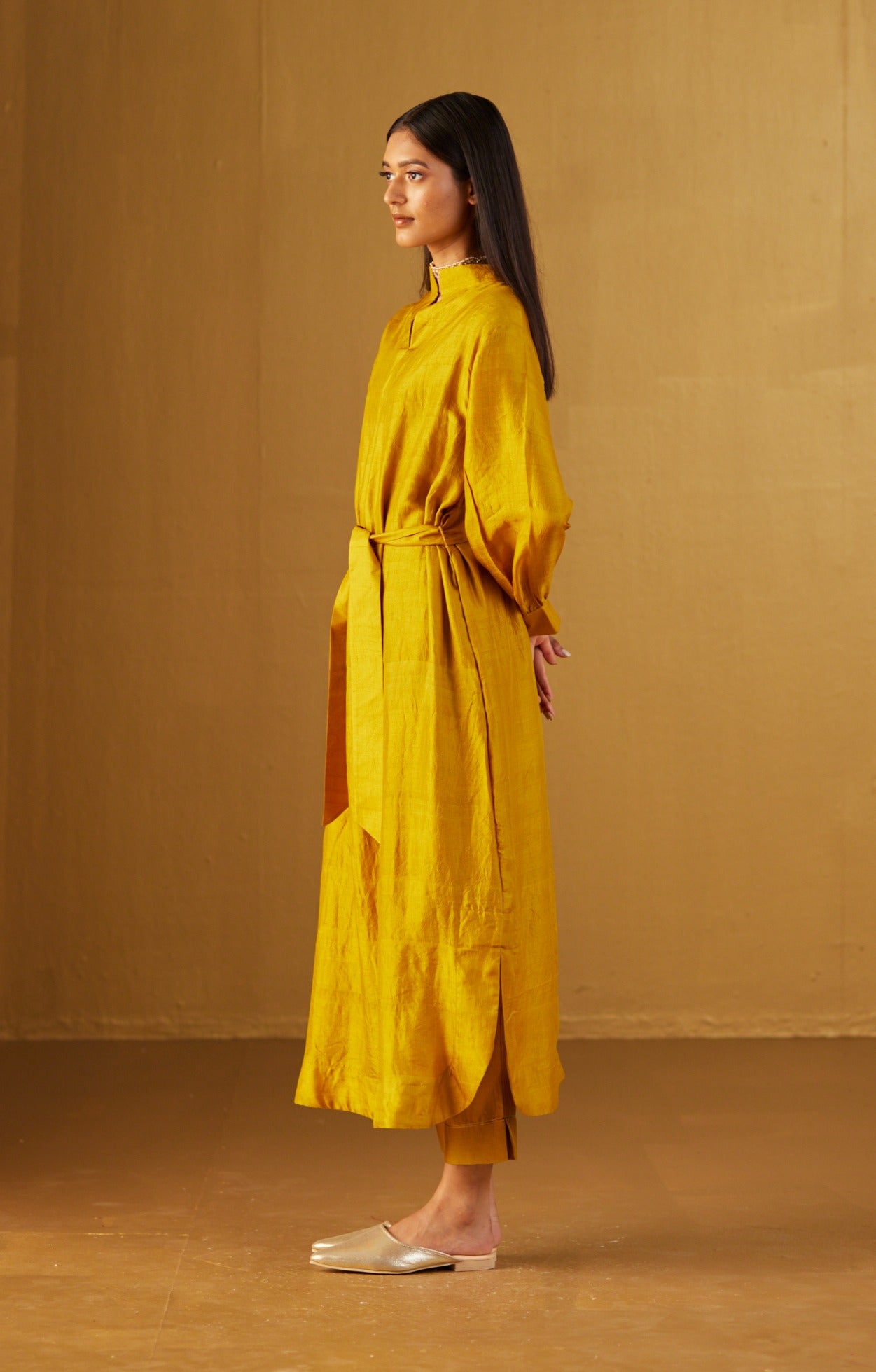 Rina Polo Dress in Ochre Silk with Pant