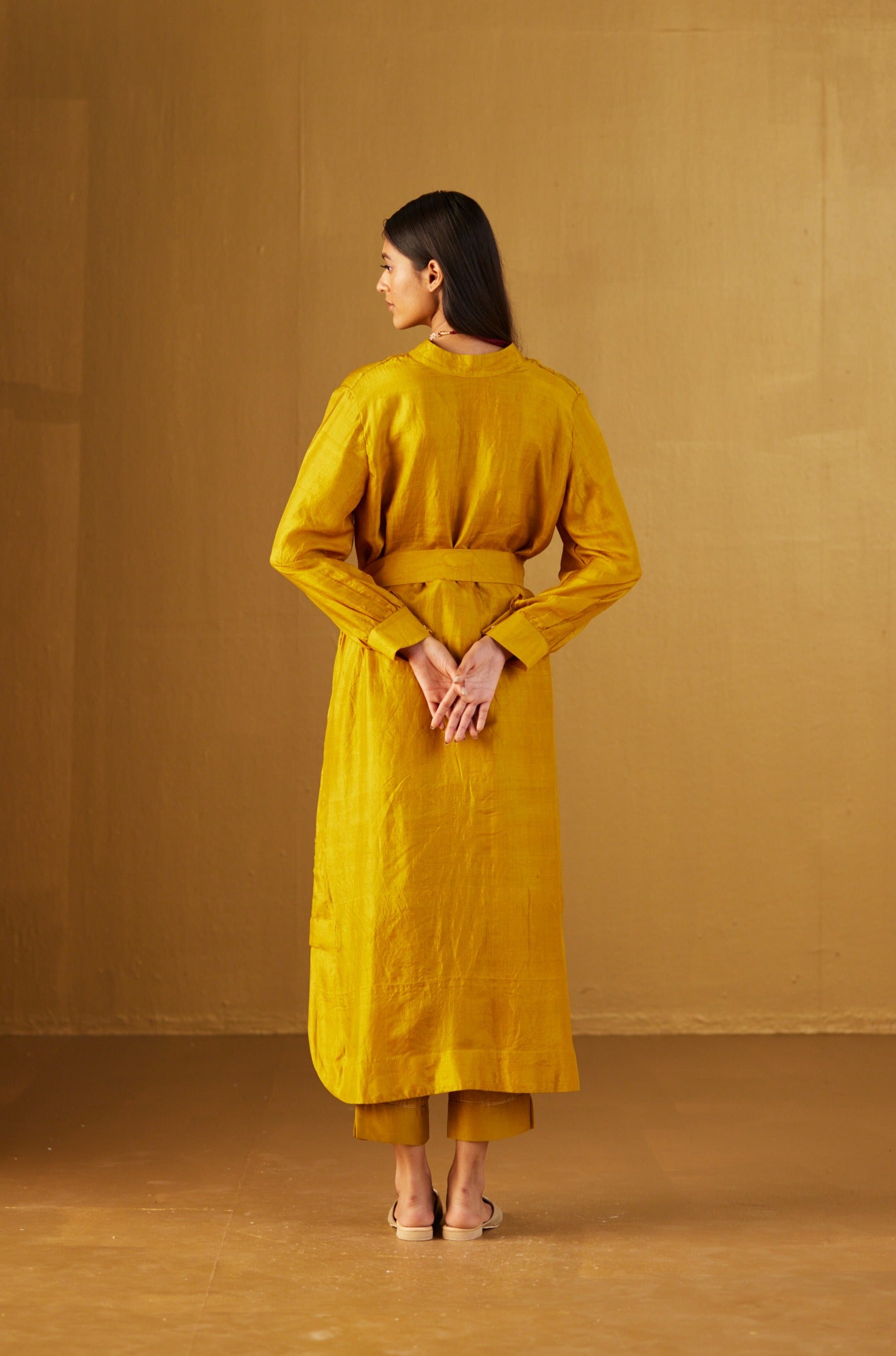 Rina Polo Dress in Ochre Silk with Pant