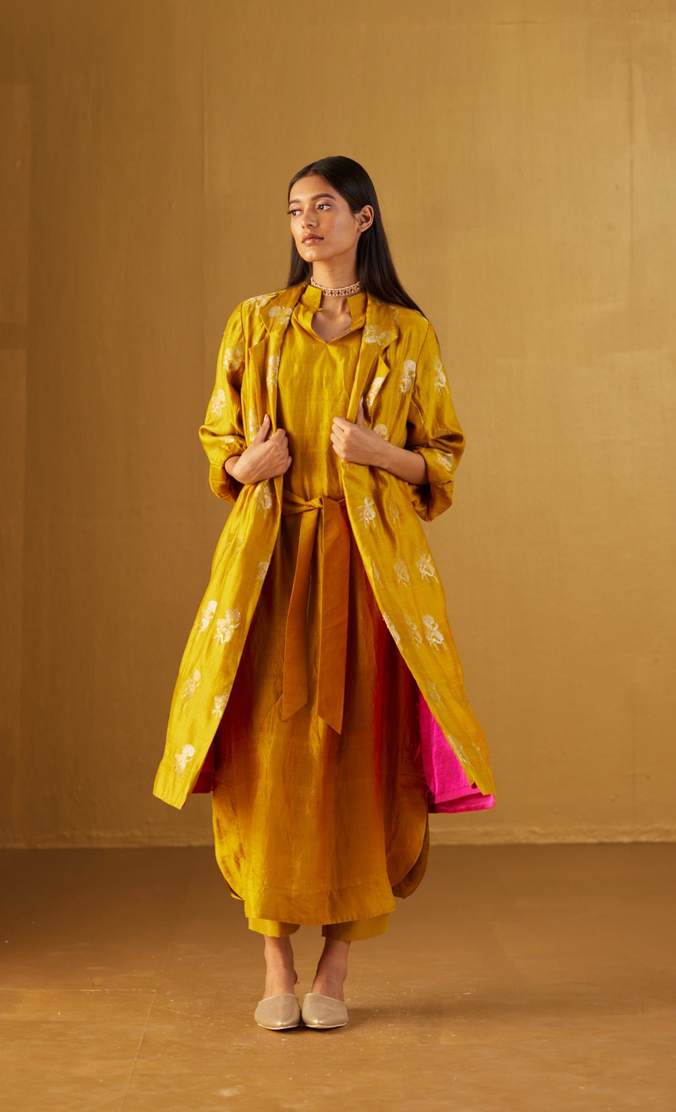 Rina Polo Dress in Ochre Silk with Pant