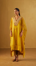 Ochre Waahida Kaftan in Hand Block Print and Gold Pants