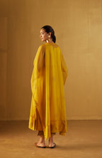 Ochre Waahida Kaftan in Hand Block Print and Gold Pants