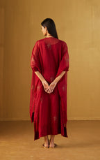 Red Waahida Kaftan in Hand Block Print and Gold Pants