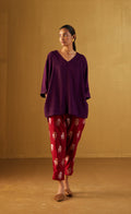 Kaftan top in Purple with Red Brocade Pant