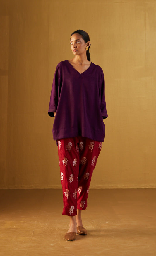 Kaftan top in Purple with Red Brocade Pant