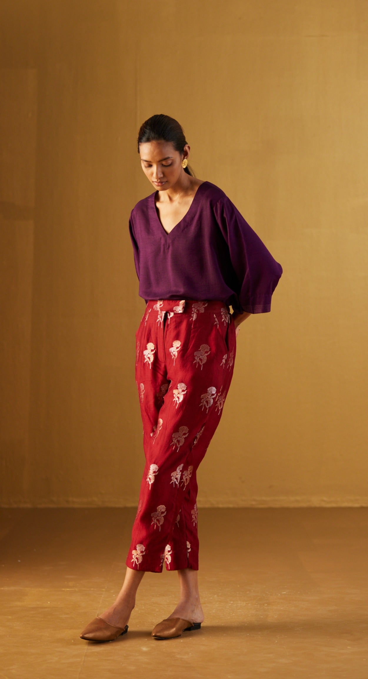Kaftan top in Purple with Red Brocade Pant