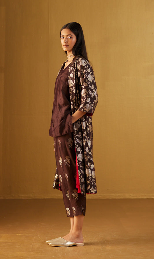 Kaftan top in Brown with Brown Brocade Pant