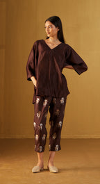 Kaftan top in Brown with Brown Brocade Pant