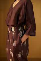Kaftan top in Brown with Brown Brocade Pant