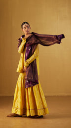 Purple Dupatta in Half Tissue & Half Brocade