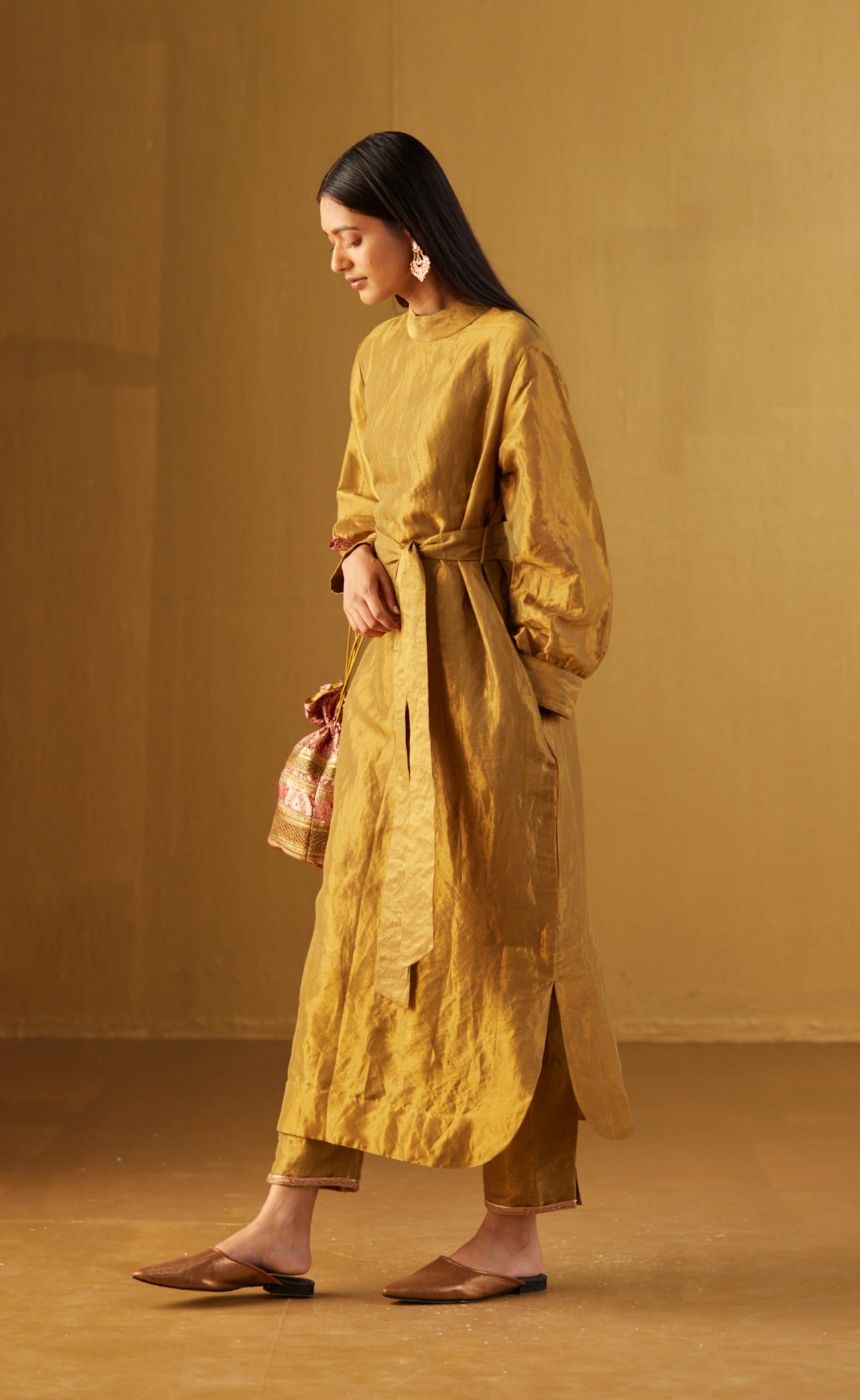 Rina Polo Dress in Gold with Gold Pant