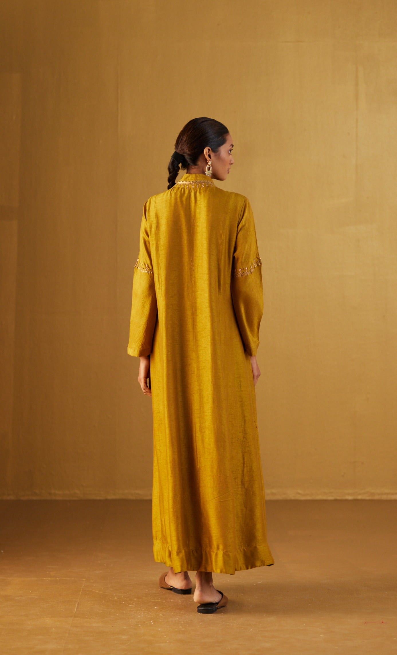 Sashiko Dress in Ochre Silk